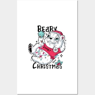 Beary Christmas polar bear and winter holiday pun Posters and Art